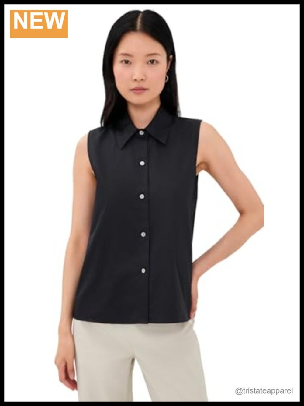 Relaxed Fit Button Down Tank Top Collared Sleeveless